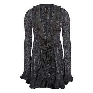 Glam & Fame Ruffle Knit Duster Sweater Cardigan Navy Black Size Small Medium New